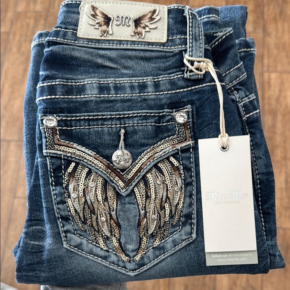 Miss Me Women's Blue Jeans with Embellished Pockets